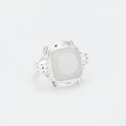 Bague large argent carrée NOELIA - Anneau design & Cabochon Pierre de Lune TAILLE 52