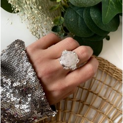 Bague large argent carrée NOELIA - Anneau design & Cabochon Pierre de Lune TAILLE 52