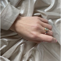 Bague argent doré GOUTTES - Anneau ouvert, Prehnite & Labradorite TAILLE 54