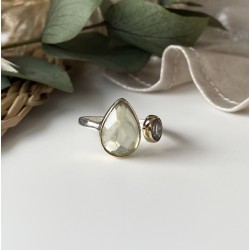 Bague argent doré GOUTTES - Anneau ouvert, Prehnite & Labradorite TAILLE 54