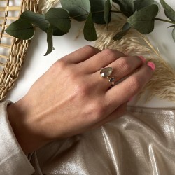 Bague argent doré GOUTTES - Anneau ouvert, Prehnite & Labradorite TAILLE 54