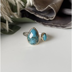 Bague argent doré GOUTTES - Anneau ouvert & Turquoises TAILLE 54