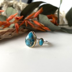Bague argent doré GOUTTES - Anneau ouvert & Turquoises TAILLE 54