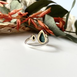 Bague argent doré GOUTTES - Anneau ouvert & Turquoises TAILLE 54