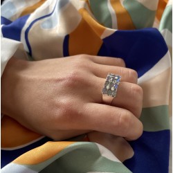 Bague large argent ANTIQUE Pavage rectangle - 12 Labradorites navettes TAILLE 52