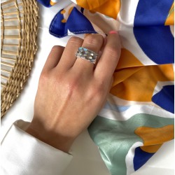 Bague large argent ANTIQUE Pavage rectangle - 12 Labradorites navettes TAILLE 52