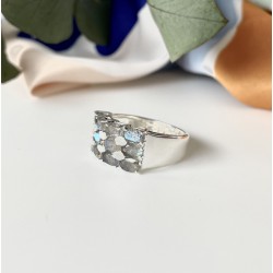 Bague large argent ANTIQUE Pavage rectangle - 12 Labradorites navettes TAILLE 52