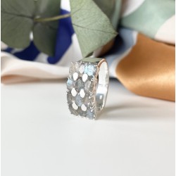 Bague large argent ANTIQUE Pavage rectangle - 12 Labradorites navettes TAILLE 52