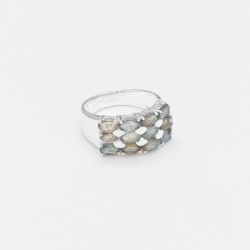 Bague large argent rectangle ANTIQUE & Pavage de douze Labradorites navettes - CANYON