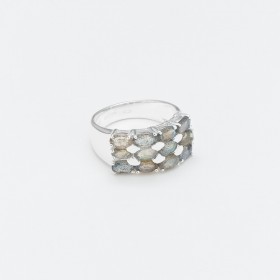 Bague large argent rectangle ANTIQUE & Pavage de douze Labradorites navettes - CANYON