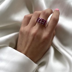 Bague large argent ANTIQUE Pavage rectangle - 12 Rubis Indiens TAILLE 54