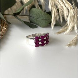 Bague large argent ANTIQUE Pavage rectangle - 12 Rubis Indiens TAILLE 54