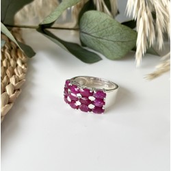 Bague large argent ANTIQUE Pavage rectangle - 12 Rubis Indiens TAILLE 54