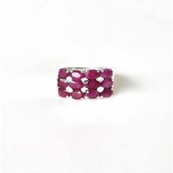 Bague large argent rectangle ANTIQUE & Pavage de douze Rubis Indien navettes - CANYON