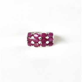 Bague large argent rectangle ANTIQUE & Pavage de douze Rubis Indien navettes - CANYON