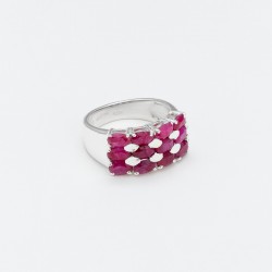Bague large argent ANTIQUE Pavage rectangle - 12 Rubis Indiens TAILLE 54