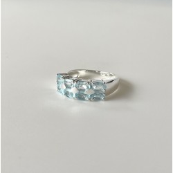 Bague argent ANTIQUE Pavage rectangle - 8 Topazes bleues navettes TAILLE 52