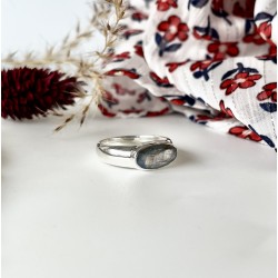 Bague large argent ovale SIMPLE - Anneau design & Cabochon Labradorite TAILLE 54