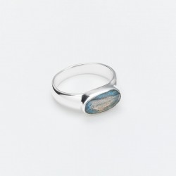 Bague large argent ovale SIMPLE - Anneau design & Cabochon Labradorite  - CANYON