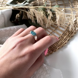 Bague argent - Cabochon Copper Turquoise ovale & horizontale TAILLE 56