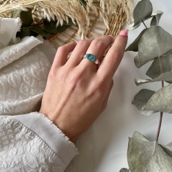 Bague argent - Cabochon Copper Turquoise ovale & horizontale TAILLE 56