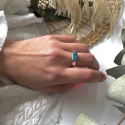 Bague argent - Cabochon Copper Turquoise ovale & horizontale TAILLE 56