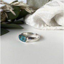 Bague argent - Cabochon Copper Turquoise ovale & horizontale TAILLE 56