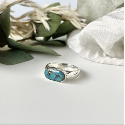 Bague argent - Cabochon Copper Turquoise ovale & horizontale TAILLE 56