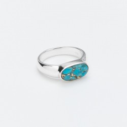 Bague large argent ovale SIMPLE - Anneau design & Cabochon Copper Turquoise - CANYON