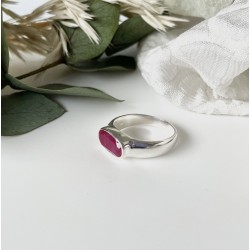 Bague large argent ovale SIMPLE - Anneau design & Cabochon Rubis Indien TAILLE 52