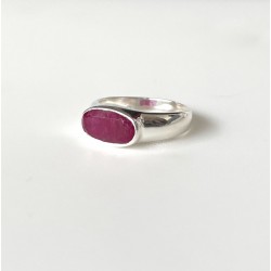 Bague large argent ovale SIMPLE - Anneau design & Cabochon Rubis Indien TAILLE 50