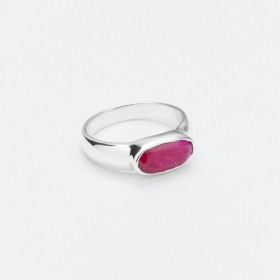 Bague large argent ovale SIMPLE - Anneau design & Cabochon Rubis Indien - CANYON