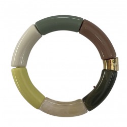 Bracelet jonc élastiqué doré PIPOCA LIMAO 3 - Beige taupe vert & jaune PARABAYA