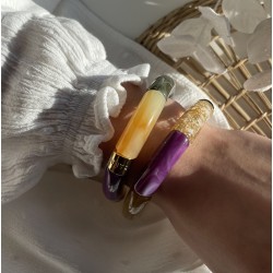 Bracelet jonc élastiqué doré PIPOCA HIBISCO 2 - Taupe vert & violet