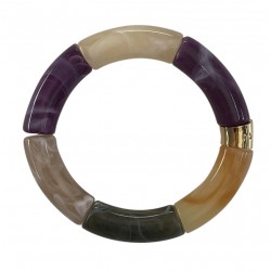 Bracelet jonc élastiqué doré PIPOCA HIBISCO 3 - Violet beige & vert PARABAYA