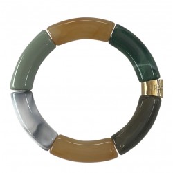 Bracelet jonc élastiqué doré PIPOCA CACTUS 1 - Vert caramel & gris PARABAYA