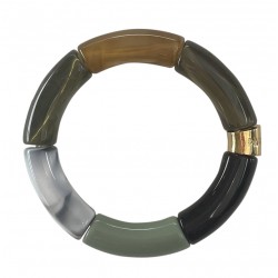 Bracelet jonc élastiqué doré PIPOCA CACTUS 2 - Vert écaille & gris PARABAYA