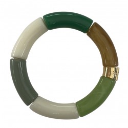 Bracelet jonc élastiqué doré PIPOCA FLORESTA 1 - Vert écaille & crème PARABAYA