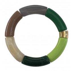 Bracelet jonc élastiqué doré PIPOCA FLORESTA 2 - Gris vert & taupe PARABAYA