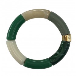 Bracelet jonc élastiqué doré PIPOCA FLORESTA 3 - Vert & beige crème PARABAYA