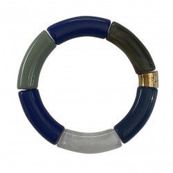 Bracelet jonc élastiqué doré PIPOCA MARINHO 2 - Bleu vert & blanc PARABAYA