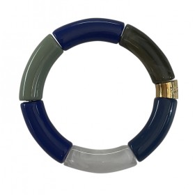 Bracelet jonc élastiqué doré PIPOCA MARINHO 2 - Bleu vert & blanc PARABAYA