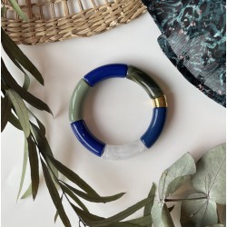 Bracelet jonc élastiqué doré PIPOCA MARINHO 2 - Bleu vert & blanc
