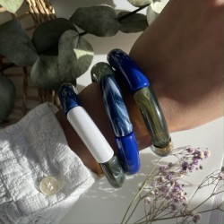 Bracelet jonc élastiqué doré PIPOCA MARINHO 2 - Bleu vert & blanc