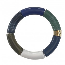 Bracelet jonc élastiqué doré PIPOCA MARINHO 1 - Bleu vert & blanc PARABAYA