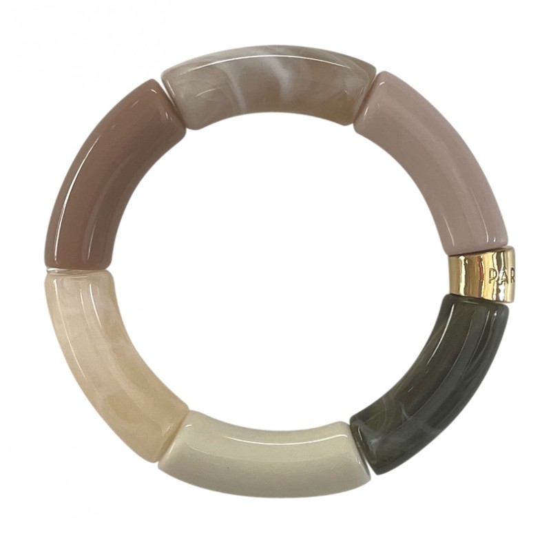 Bracelet jonc élastiqué doré PIPOCA CAFE 3 - Taupe crème rose et vert PARABAYA