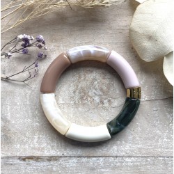 Bracelet jonc élastiqué doré PIPOCA CAF 3 - Taupe crème rose et vert