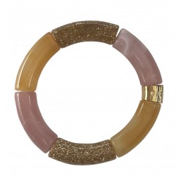 Bracelet jonc élastiqué PIPOCA ESPUMA DOCE 3 - Rose caramel & doré PARABAYA