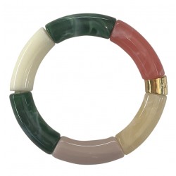 Bracelet jonc élastiqué PIPOCA TROPICAL 3 - Rose vert & beige crème PARABAYA