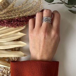 Bague large en Argent vieilli ROPE VINTAGE - Décor Cordes TAILLE 56